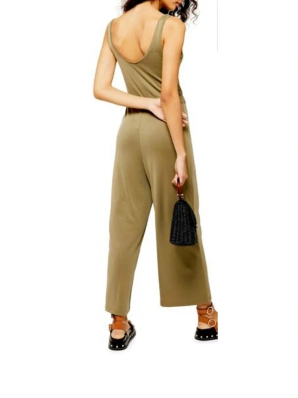 Topshop Olive Green Sleeveless Wide Leg Tie Waist Jumpsuit US 10 - Picture 4 of 14